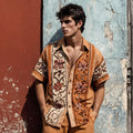 Men's Retro Floral Colorblock Linen Short Sleeve Shirt elevenforest