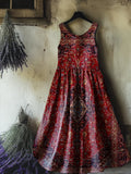Women's Vintage Art Print Sleeveless Cotton Pocket Dress