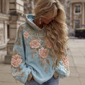 Women's Vintage Pink Flower Embroidery Art Hoodie elevenforest