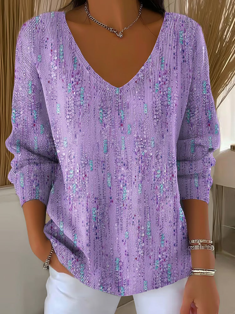 Women's Purple Art Print Long Sleeve T-shirt elevenforest