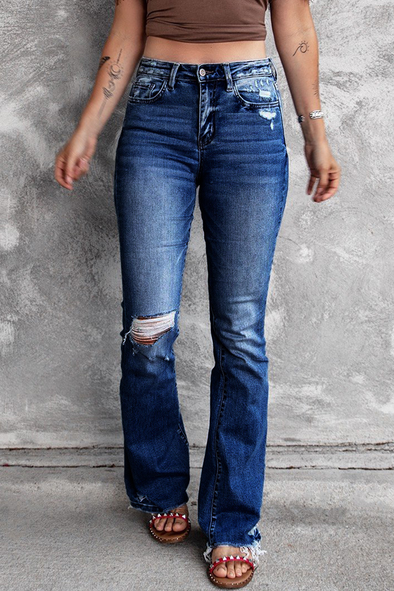 Ripped High Waist Regular Denim Jeans