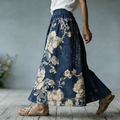Japanese Art Bohemian Retro Plant Flower Print Women's Half-length Dress elevenforest