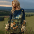 Vintage Landscape Oil Painting Inspiration Floral Art Flowy Sweater elevenforest