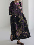 Flowy Fish Cherry Blossom Japanese Art Linen Blend Maxi Dress elevenforest