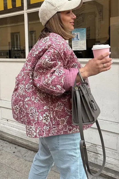 Print Crew Neck Padded Coat
