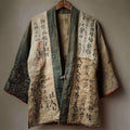 Japanese Ancient Calligraphy Patchwork Linen Kimono elevenforest