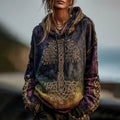 Women's Classic  Viking Inspired Tree Of Life Art Gradient Comfort Hoodie elevenforest