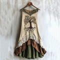 Viking Celtic Tree Of Life Lace Art Patchwork Linen Tank Dress elevenforest