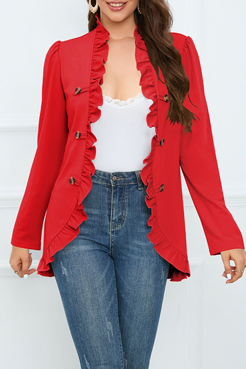 Buckle Flounce Lotus Leaf Collar Outerwear