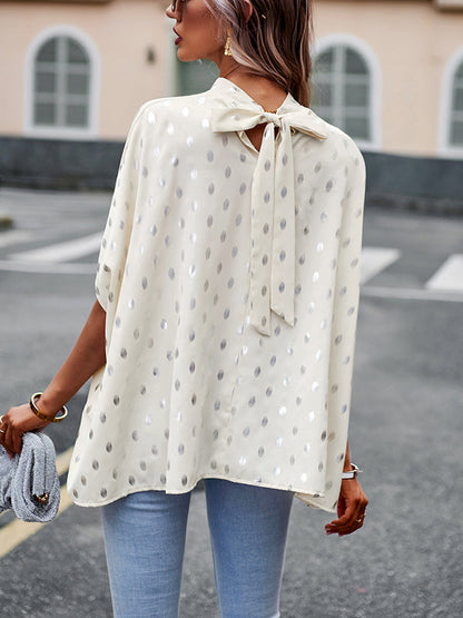 Loose Bandage Polka Dot Round-neck Blouses&shirts Tops
