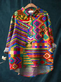 Women's Vintage Flower Art Print Casual Cotton And Linen Shirt