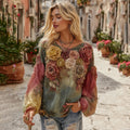 The Ice Cream Collection Women's Classic Bohemian Floral And Rose Gradient Linen Round Neck Shirt elevenforest