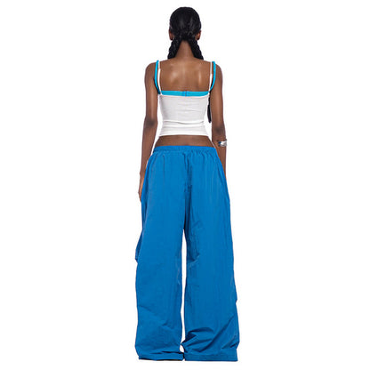 Y2k Summer Hipster Pockets Cargo Color Elastic High Waist Wide Leg Pants Trousers 2000s Street Wear Club