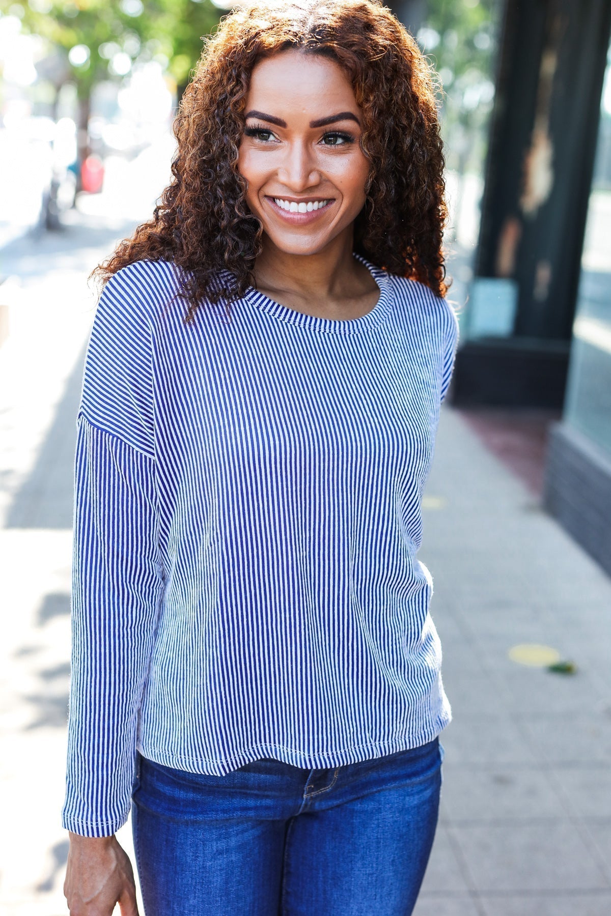 Bettina® | Hello beautiful blue ribbed dolman sweater top