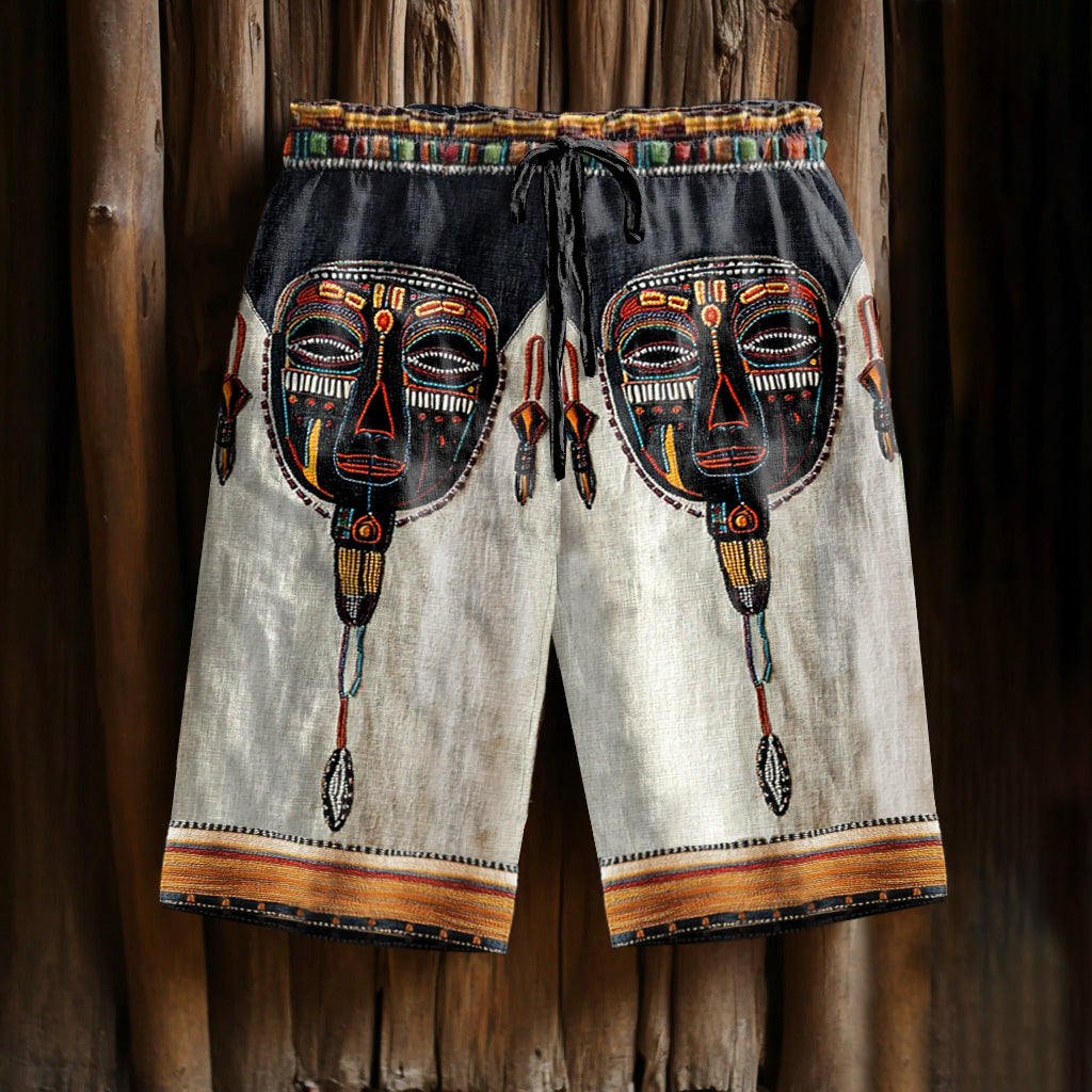 Vintage Men's Tribal African Masks Art Casual Shorts elevenforest
