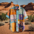 Men's Loose Floral Applique Patchwork Art Casual Short Sleeve Shirts elevenforest