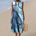 Women's Vintage Deep Sea Octopus Print Cotton Casual Dress elevenforest