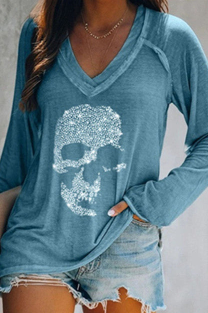 Print Patchwork V Neck T-shirts