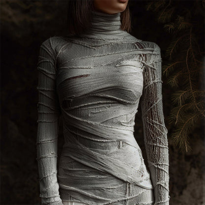 Halloween Mummy Bandages Cozy Knit Turtleneck Sweater artswardrobe