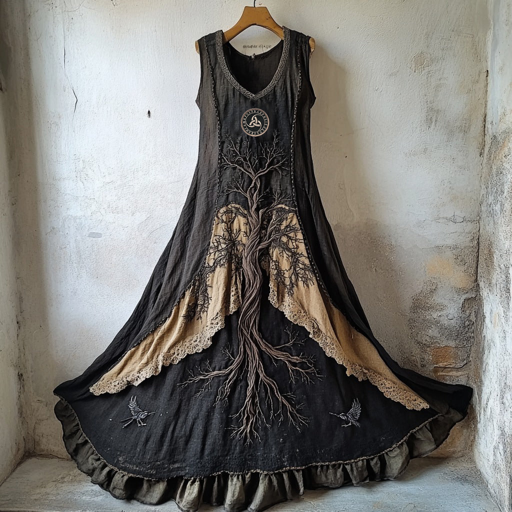 Tribal Life Of Tree Runes Embroidery Lace Art Tank Dress elevenforest