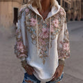 Women's Classic Pink Floral Embroidery Art Comfy Hoodie elevenforest
