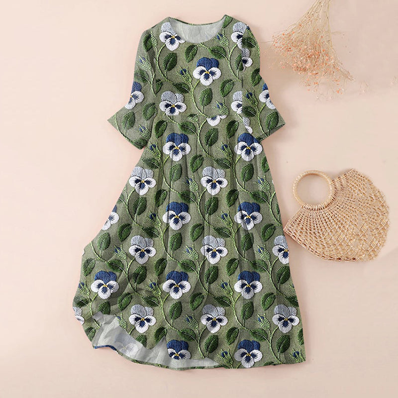 Vintage Floral Japanese Art Printed Casual Loose Dress elevenforest