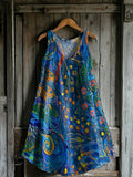 Women's Folk Floral Pattern Print V-Neck Sleeveless Comfortable Cotton