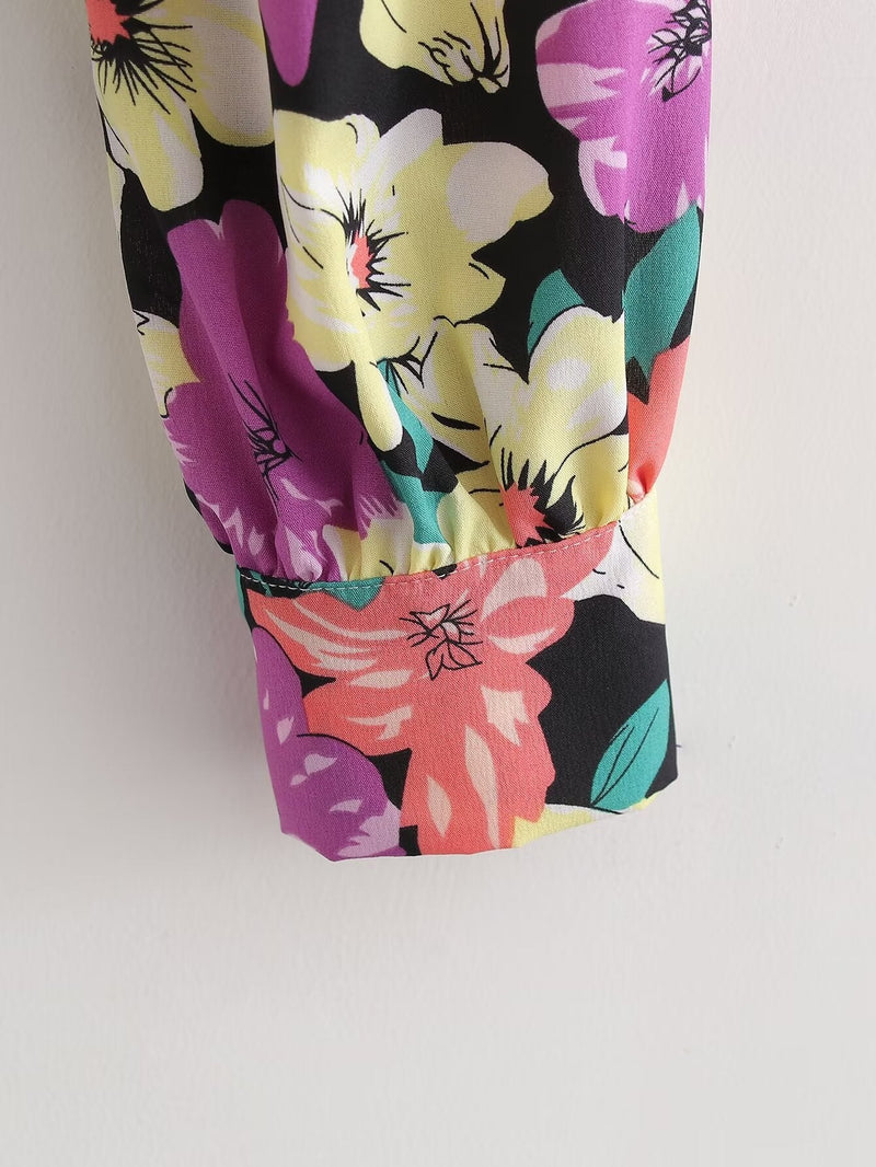 Spring Print Long Sleeve Loose Shirt – Flower Pattern Blouse