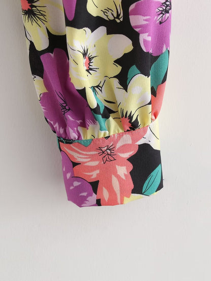 Spring Print Long Sleeve Loose Shirt – Flower Pattern Blouse