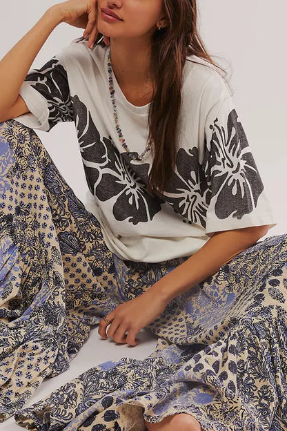 Print Loose Round Neck Short Sleeve T-shirt