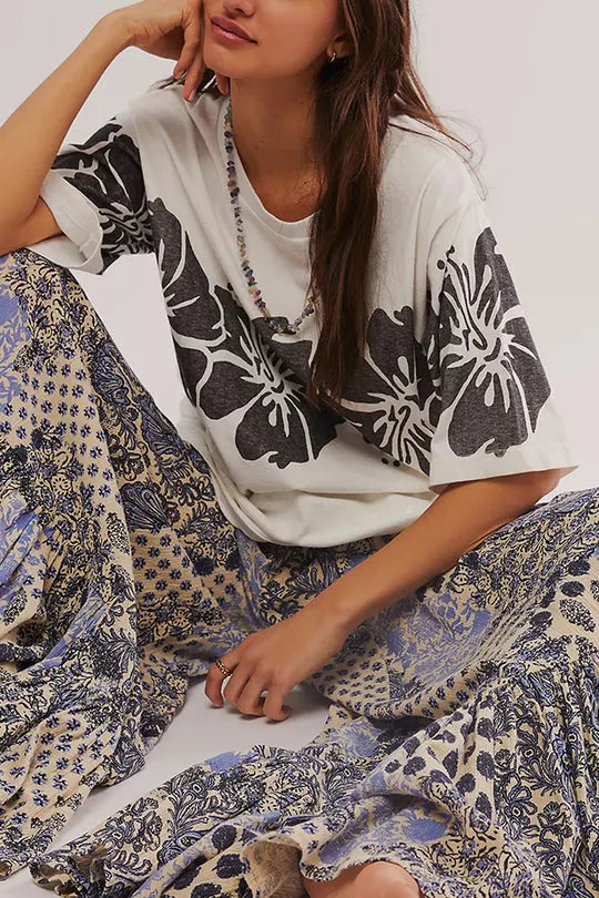 Print Loose Round Neck Short Sleeve T-shirt