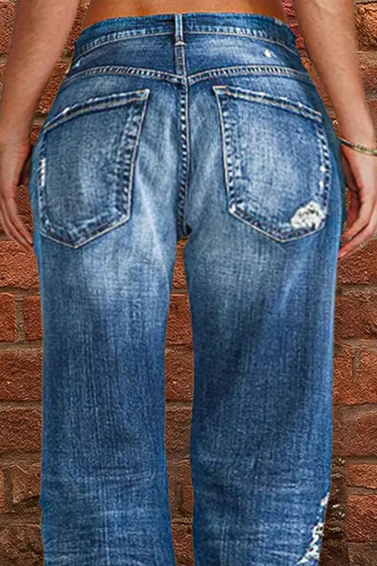 Street Patchwork Ripped Straight Denim Jeans(4 Colors)