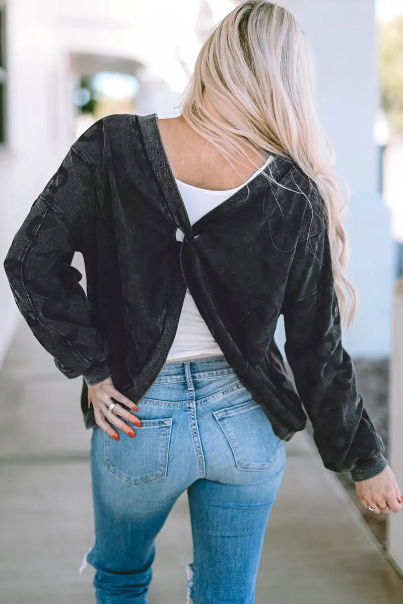 Leopard Print Mineral Wash Pullover Sweatshirt