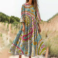 Women's Floral Embellished Pattern Art Print Cotton Crew Neck Dress