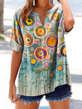 Women's Colorful Abstract Floral Pattern Art Print Cotton Linen Casual
