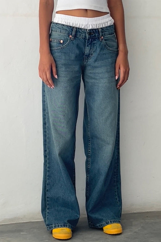 Low Rise Washed Straight Jeans