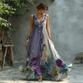 Retro Gradient Purple Floral Embroidery Sleeveless V-neck Dress elevenforest