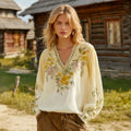 Women's Bohemian Floral V-neck Long-sleeved T-shirt elevenforest