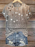 Vintage Heart Art Print Casaul Short Sleeve T-shirt