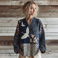Japanese Waves And Cranes Art Pattern Linen Shirt elevenforest