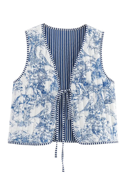 White Reversible and Striped Cardigan Vest