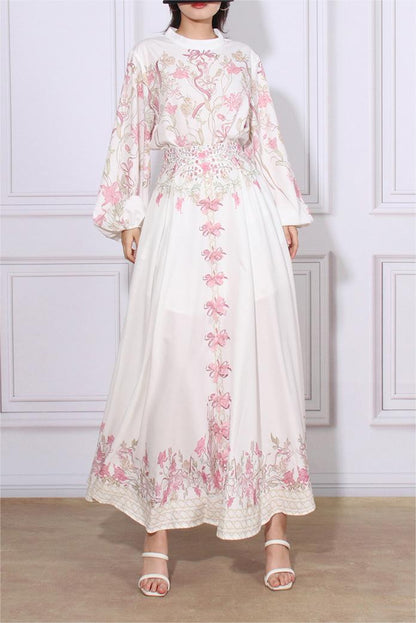 Puff Sleeve Top ?bow High Waist Maxi Skirt Set