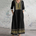 Women's Vintage Tribal Embroidered Casual Linen Dress elevenforest