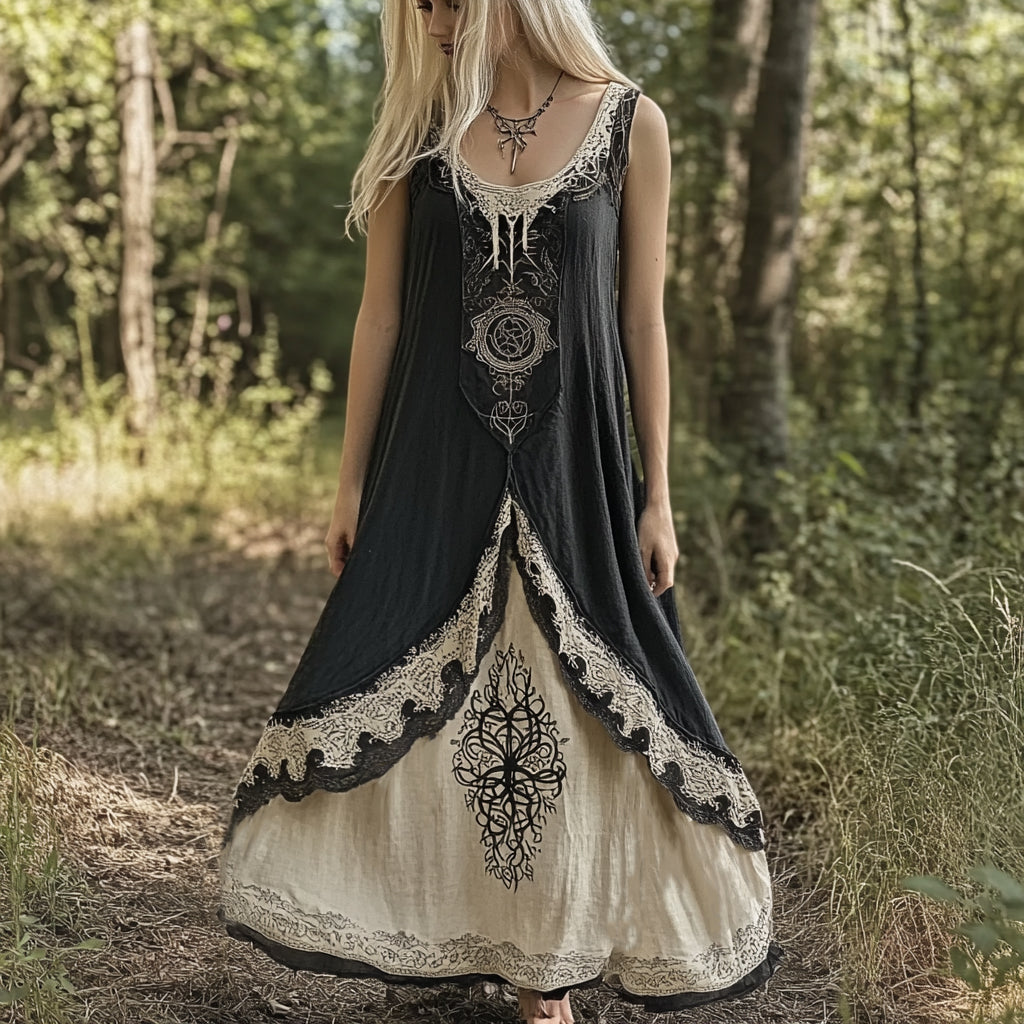 Womens Viking Tree Of Life Celtic Knot Art Linen Dress elevenforest