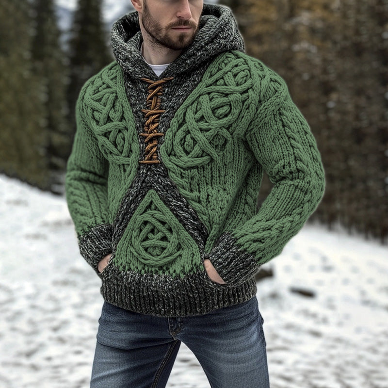Vintage Celtic Knot Coarse Knit Men's Hooded Sweater elevenforest
