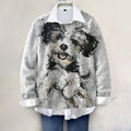 Comstylish Cute Dog Art Print Knit Pullover Sweater