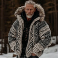 Men's Vintage Viking Celtic Knot Cozy Fur Hooded Chunky Cardigan elevenforest