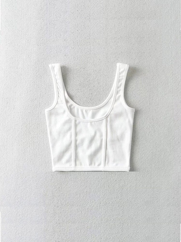Corset Tank Top With Mesh Detail Mesh Panels Fitted Crop Top