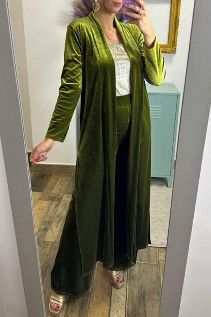 Slit Cardigan Collar Long Sleeve Two Pieces