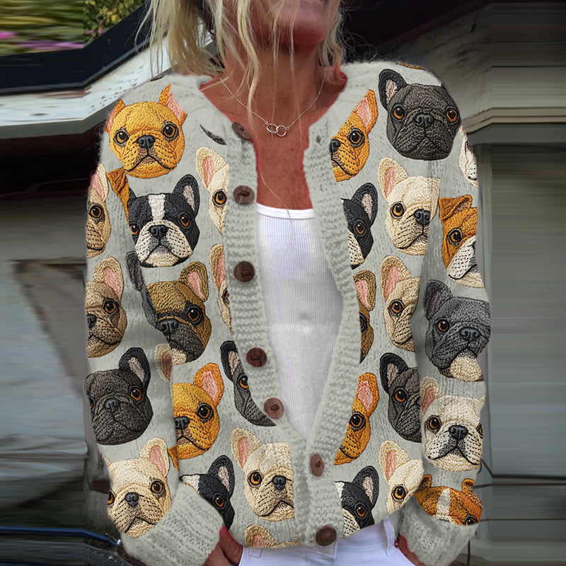Comstylish Women's Bulldog Embroidery Art Cozy Sweater